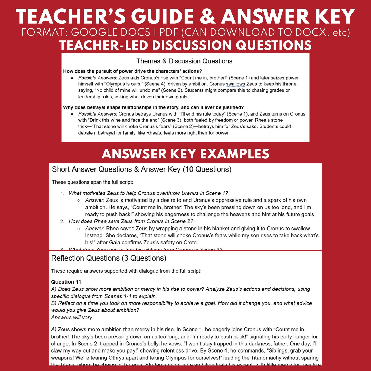 Zeus Reader's Theater Script | The Olympians - ["Grades 6-8","Grades 9-12","Greek Mythology","Greek Mythology for Google Classroom"]