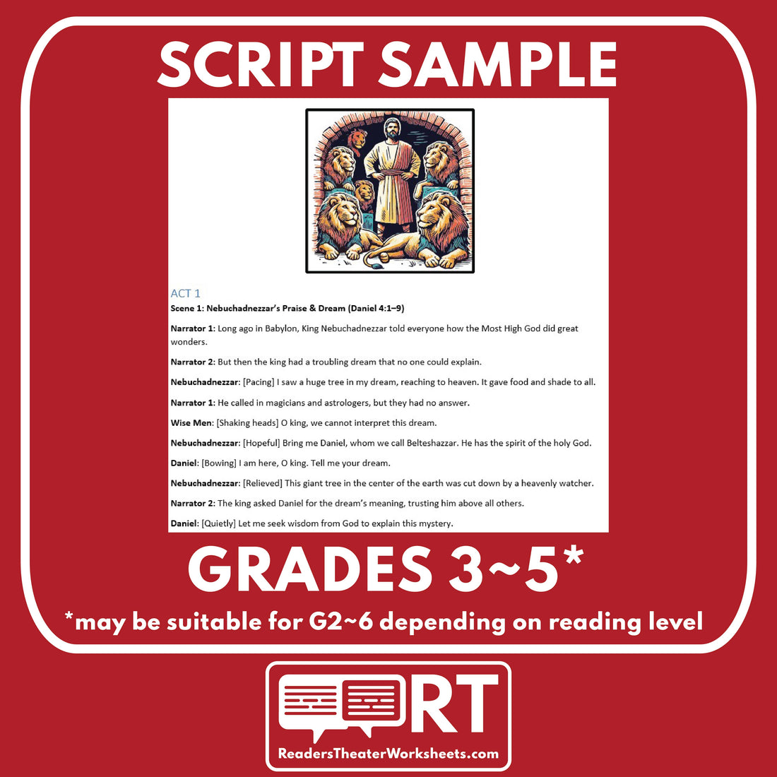 Daniel and the Lions' Den Reader's Theater Script for Grades 3-8 ...