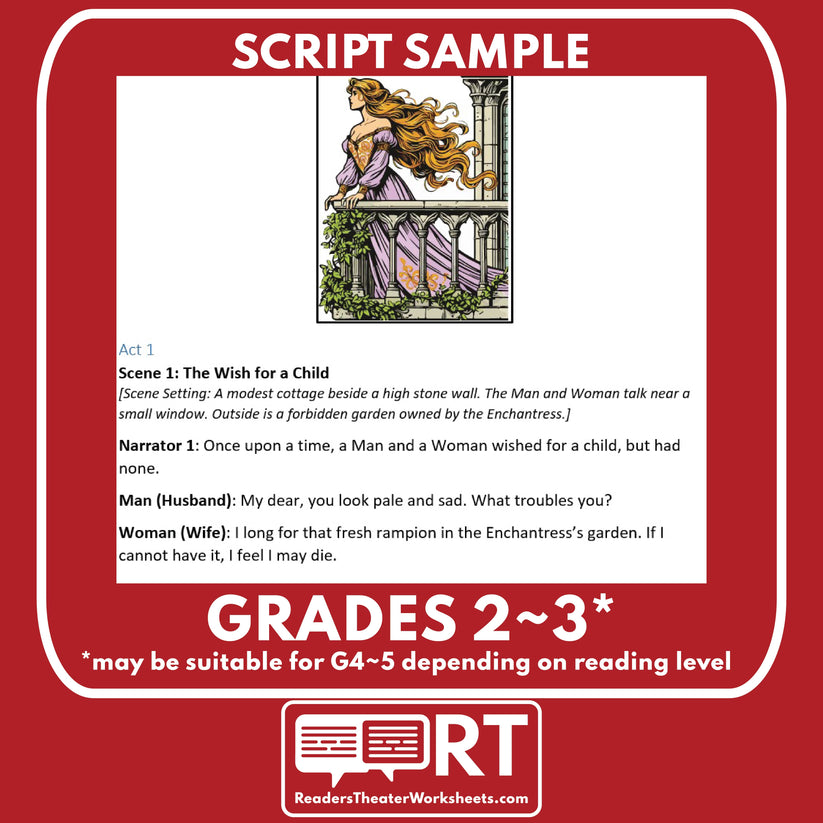 Free Rapunzel Readers Theater Script for Grades 3-5 | Brothers Grimm F ...