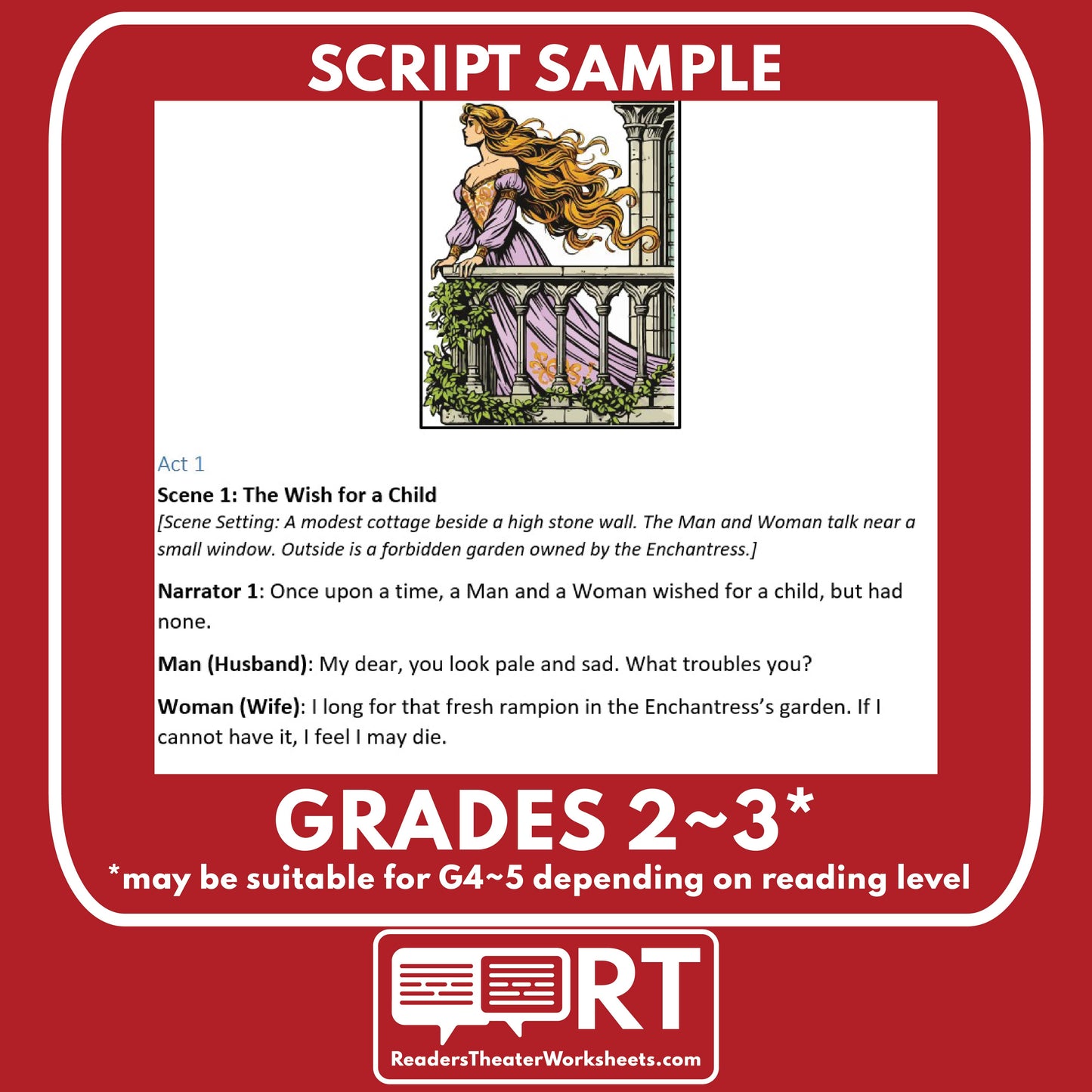 Rapunzel | Reader's Theater Script | Brothers Grimm | Fairy Tale - ["100% FREE","Brother Grimm Fairy Tale","Grades 3-5"]