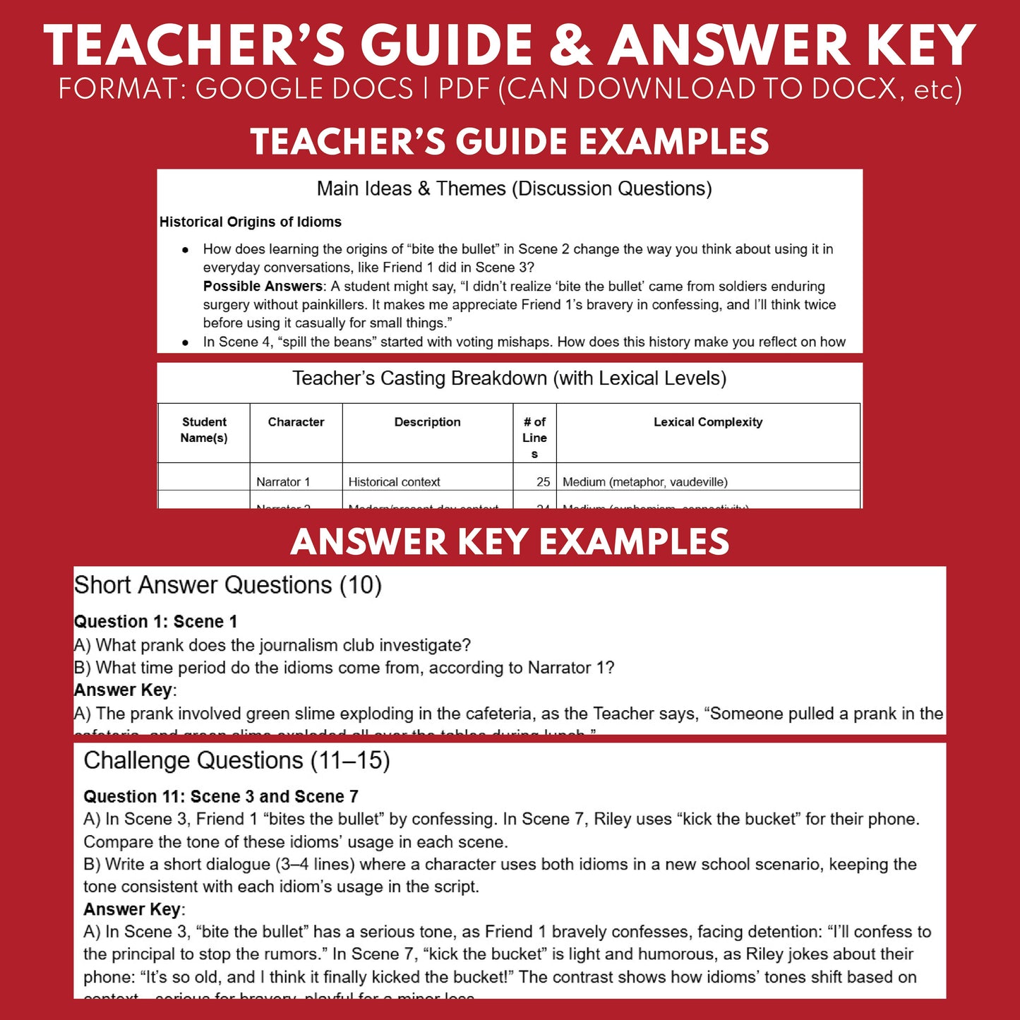 Free Modern Era Idioms Readers Theater Script | ELA - ["100% FREE","Grades 6-8","Grades 9-12","Idioms","Self-Graded Quiz"]