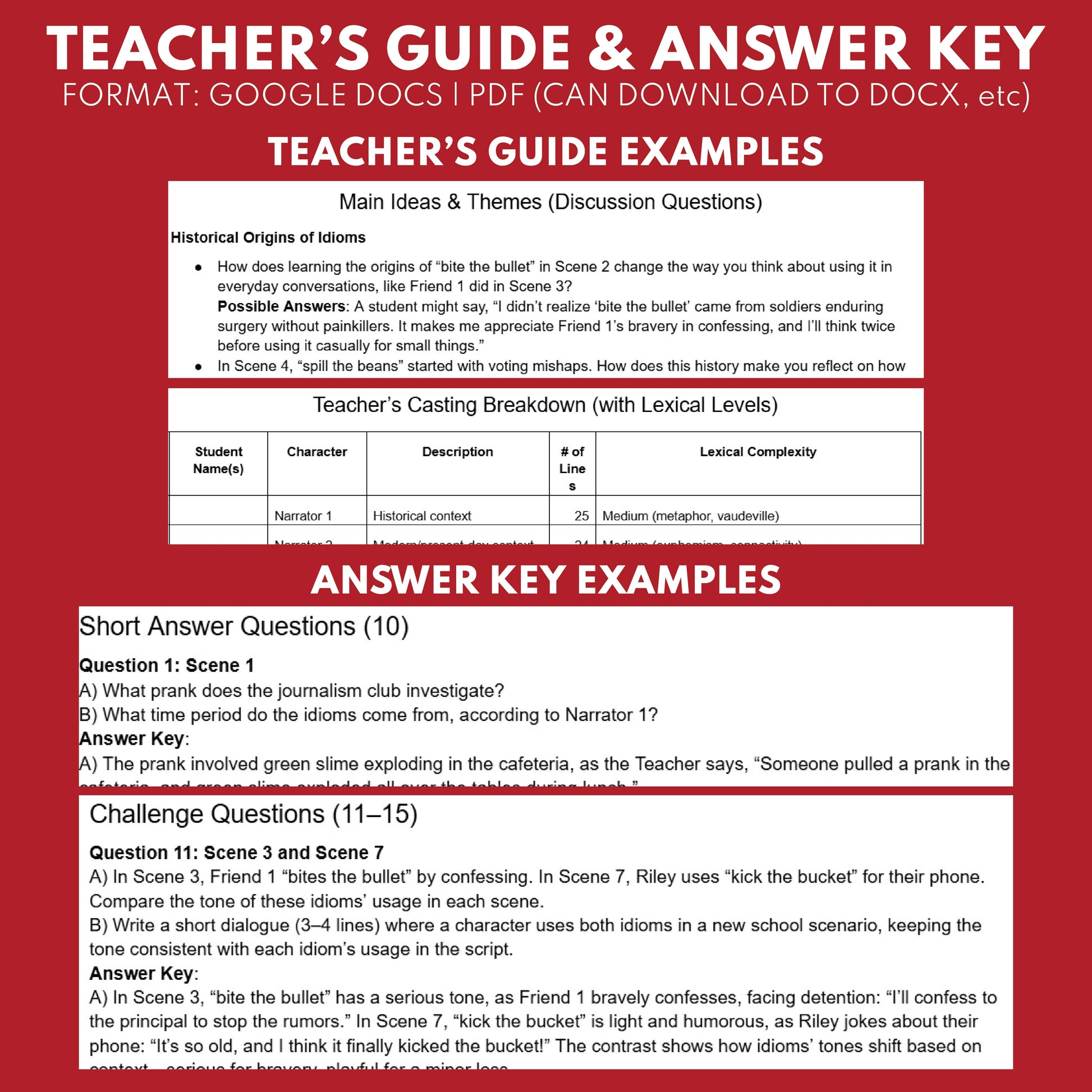 Free Modern Era Idioms Readers Theater Script | ELA - ["100% FREE","Grades 6-8","Grades 9-12","Idioms","Self-Graded Quiz"]