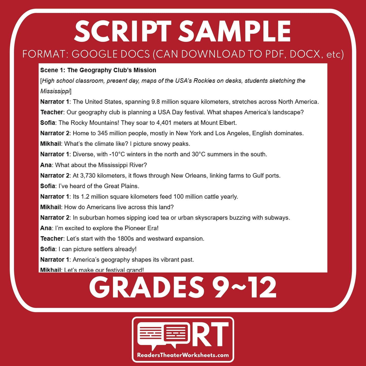 United States Readers Theater Script | Geography & Social Studies Class - ["Geography","Grades 6-8","Grades 9-12","Self-Graded Quiz"]