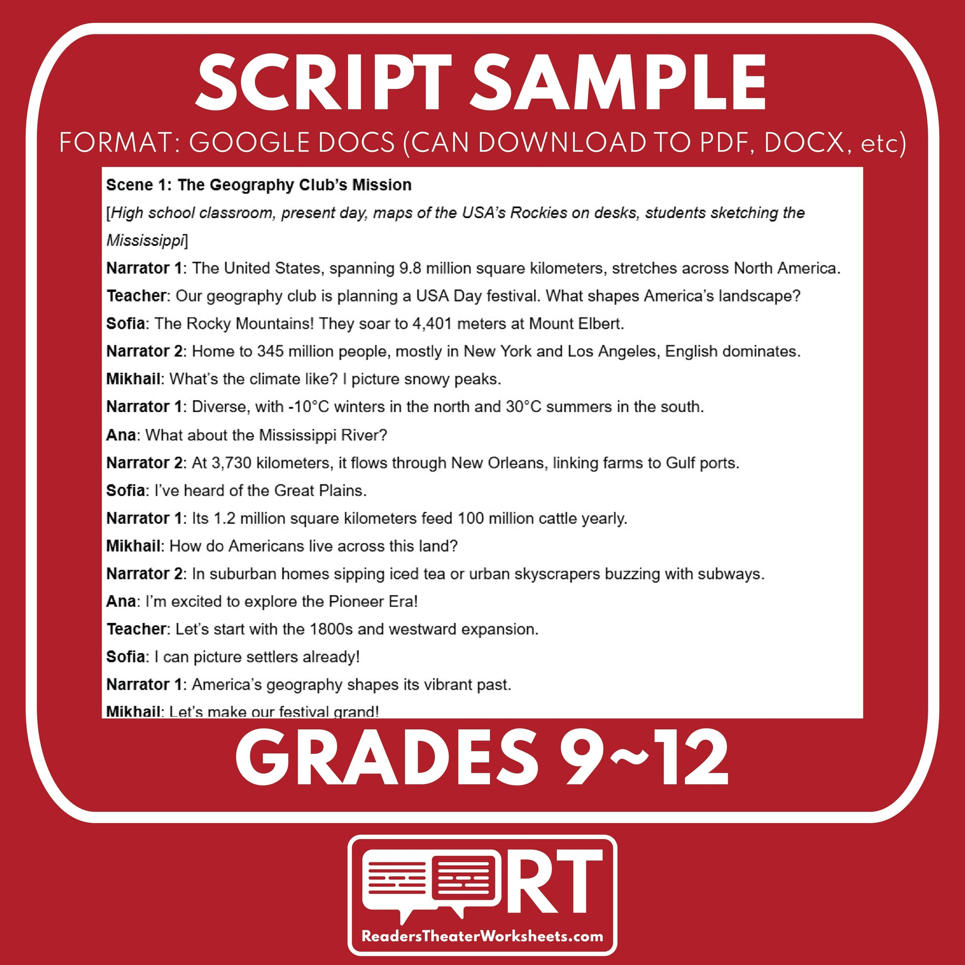 United States Readers Theater Script | Geography & Social Studies Class - ["Geography","Grades 6-8","Grades 9-12","Self-Graded Quiz"]
