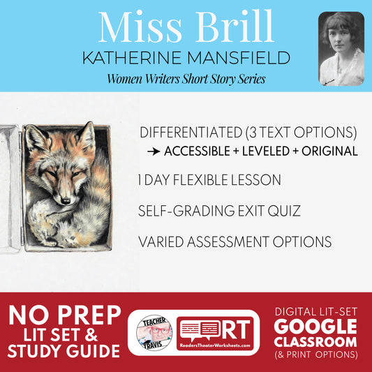 Miss Brill Differentiated Study Guide & Analysis Questions | No Prep | Katherine Mansfield cover image