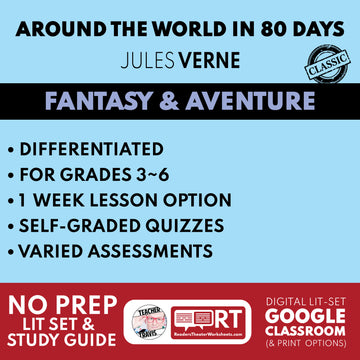 Around the World in 80 Days by Jules Verne Differentiated Study Guide Lit Set for Grades 3 to 5