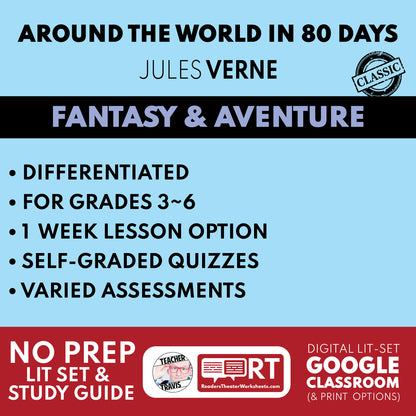 Around the World in 80 Days by Jules Verne Differentiated Study Guide Lit Set for Grades 3 to 5