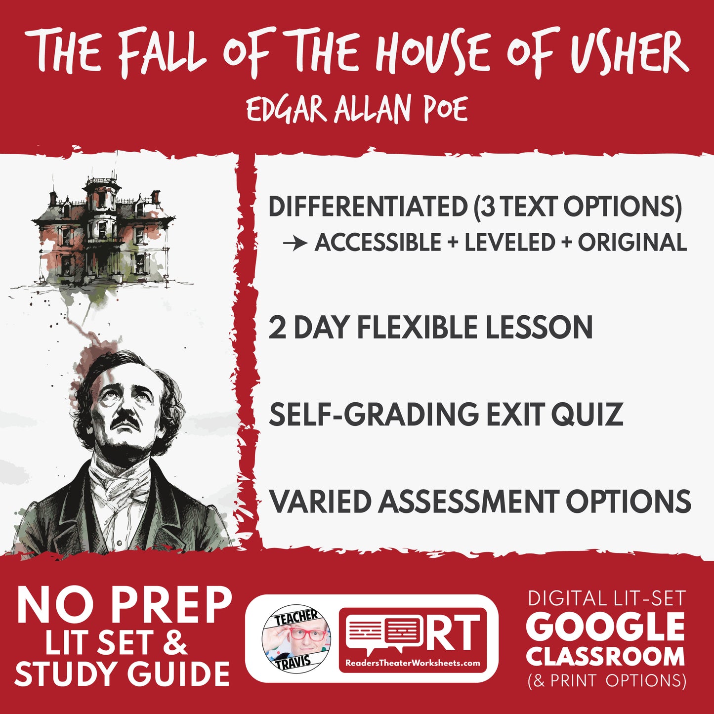 The Fall of the House of Usher Differentiated Study Guide & Analysis Questions | No Prep | Edgar Allan Poe
