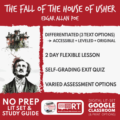The Fall of the House of Usher Differentiated Study Guide & Analysis Questions | No Prep | Edgar Allan Poe