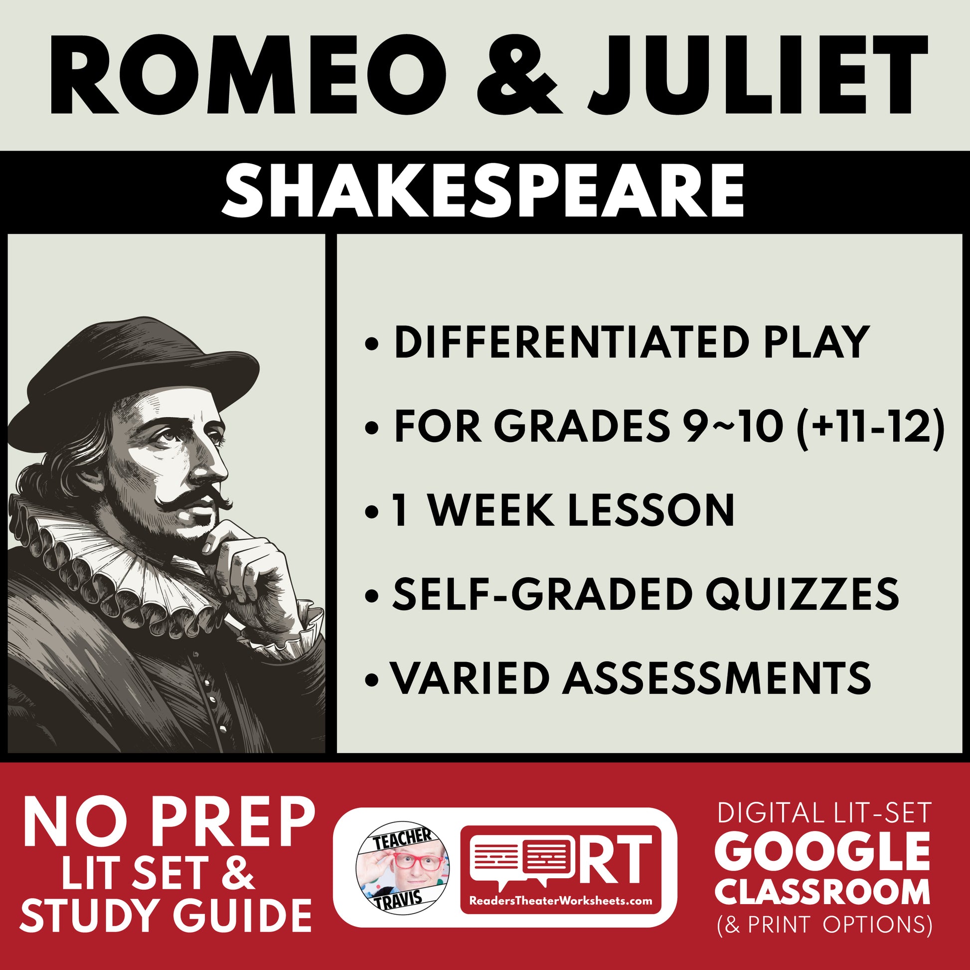 Romeo and Juliet Differentiated Study Guide & Analysis for Grades 9~12 | No Prep Plays | Shakespeare cover image