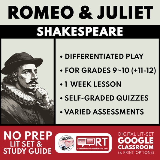 Romeo and Juliet Differentiated Study Guide & Analysis for Grades 9~12 | No Prep Plays | Shakespeare cover image