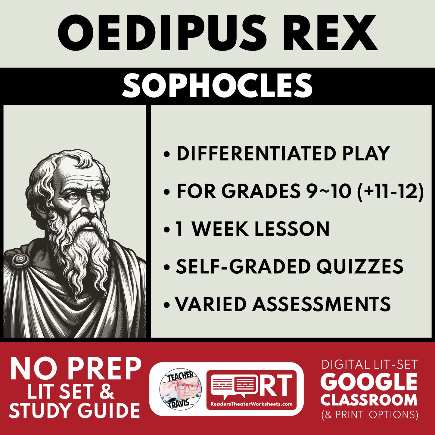 Oedipus Rex Differentiated Study Guide & Analysis for Grades 9~12 | No Prep Plays | Sophocles cover image