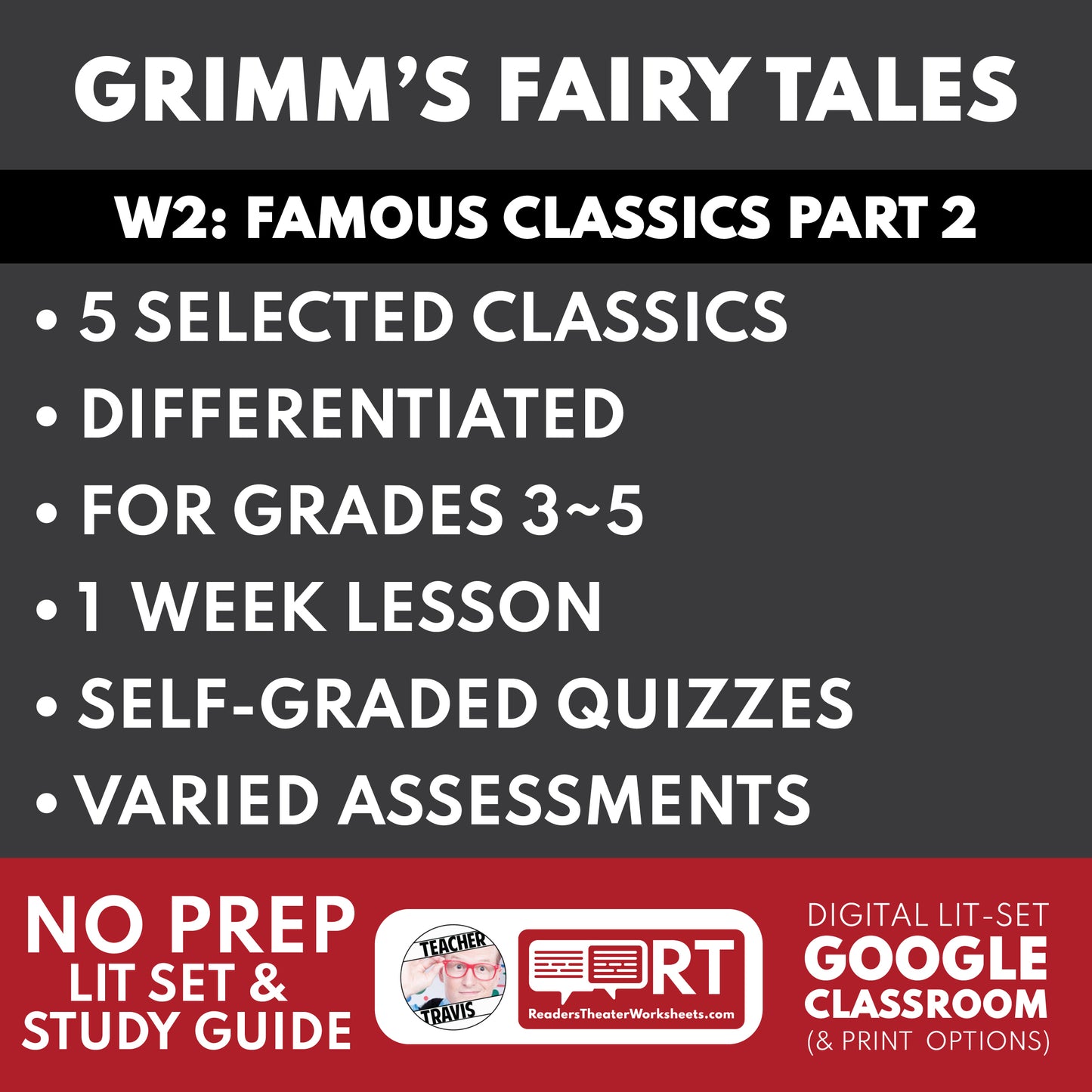 Grimm's Fairy Tales Differentiated Study Guide Lit Set | W2 Classics (Rumpelstiltskin, Frog Prince & More)