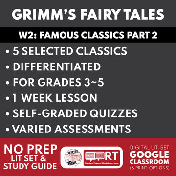 Grimm's Fairy Tales Differentiated Study Guide Lit Set | W2 Classics (Rumpelstiltskin, Frog Prince & More)