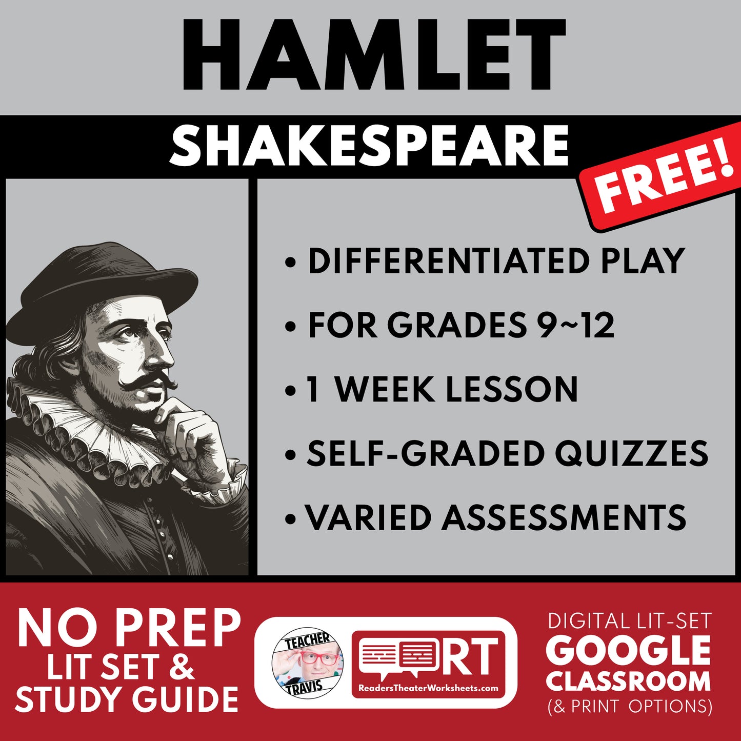 Free Hamlet Differentiated Study Guide & Analysis for High School | Shakespeare cover image