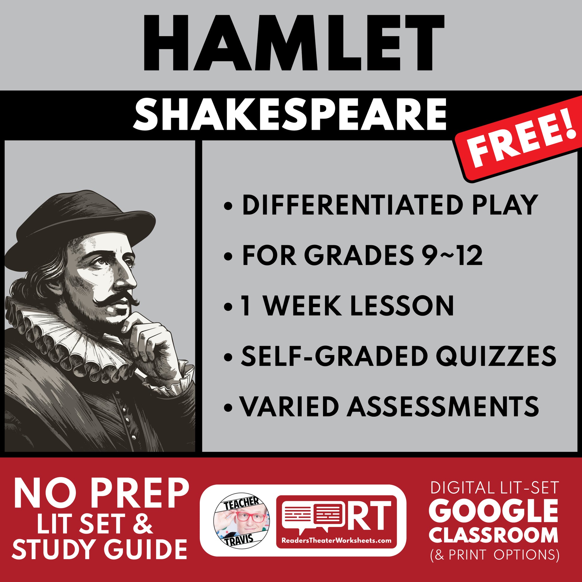 Free Hamlet Differentiated Study Guide & Analysis for High School | Shakespeare cover image