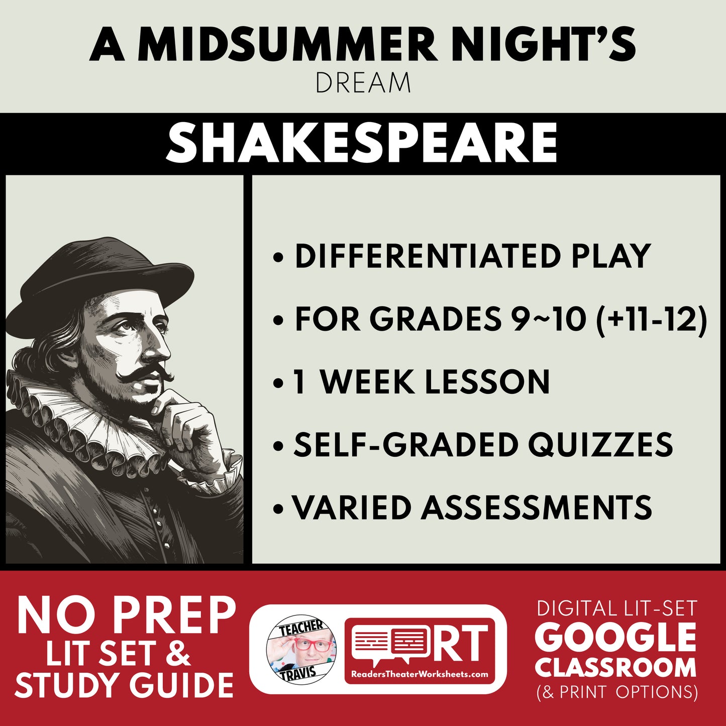 A Midsummer Night’s Dream Differentiated Study Guide & Analysis for Grades 9~12 | No Prep Plays | Shakespeare cover image