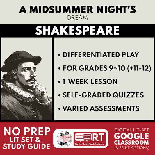 A Midsummer Night’s Dream Differentiated Study Guide & Analysis for Grades 9~12 | No Prep Plays | Shakespeare cover image