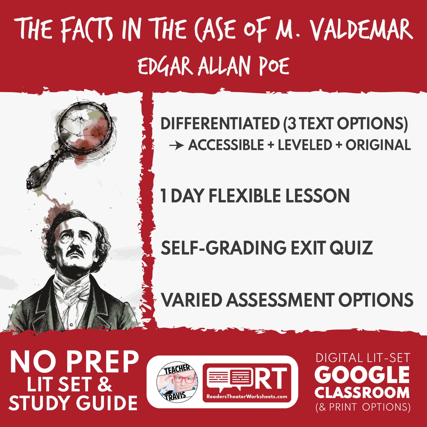 The Facts in the Case of M. Valdemar Differentiated Study Guide & Analysis Questions | No Prep | Edgar Allan Poe cover image