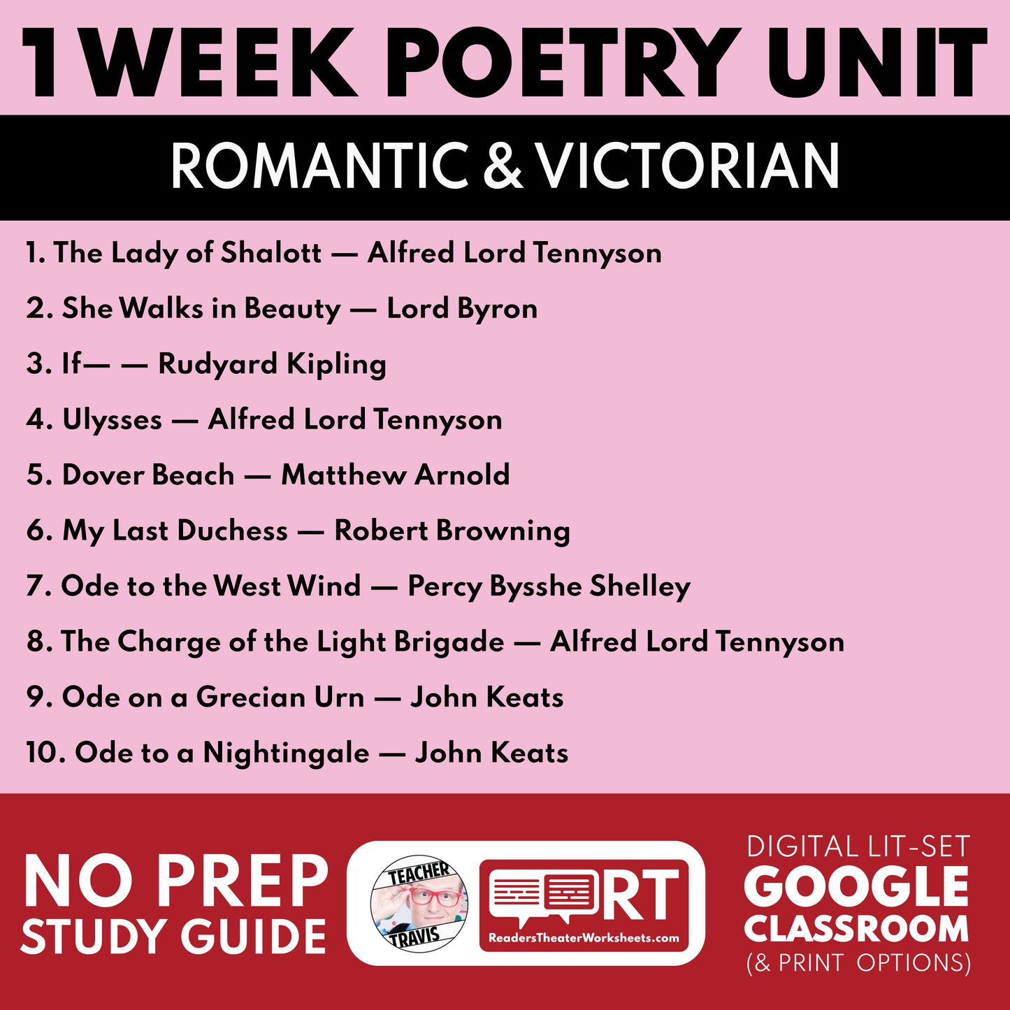 Romantic & Victorian Poetry Mini Unit | Differentiated Study Guide & Analysis | Keats, Tennyson cover image