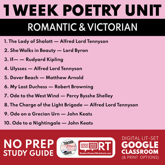 Romantic & Victorian Poetry Mini Unit | Differentiated Study Guide & Analysis | Keats, Tennyson cover image