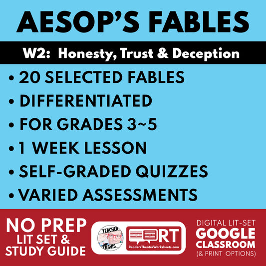 Aesop's Fables Differentiated Study Guide for Grades 3 to 5 | W2 Honesty, Trust & Deception cover image
