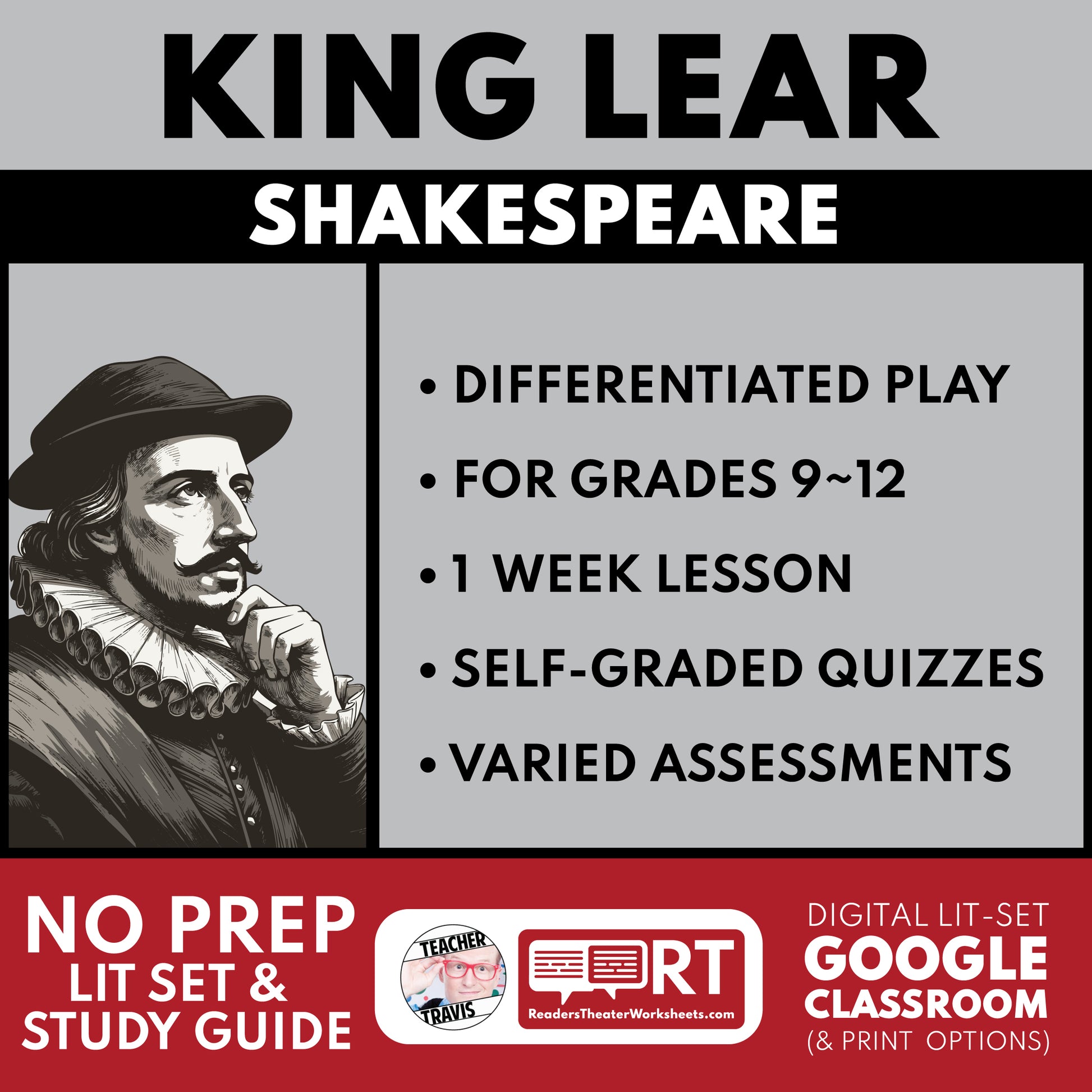 King Lear Differentiated Study Guide & Analysis | No Prep Plays | Shakespeare cover image