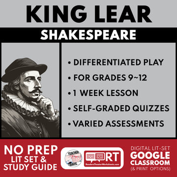 King Lear Differentiated Study Guide & Analysis | No Prep Plays | Shakespeare