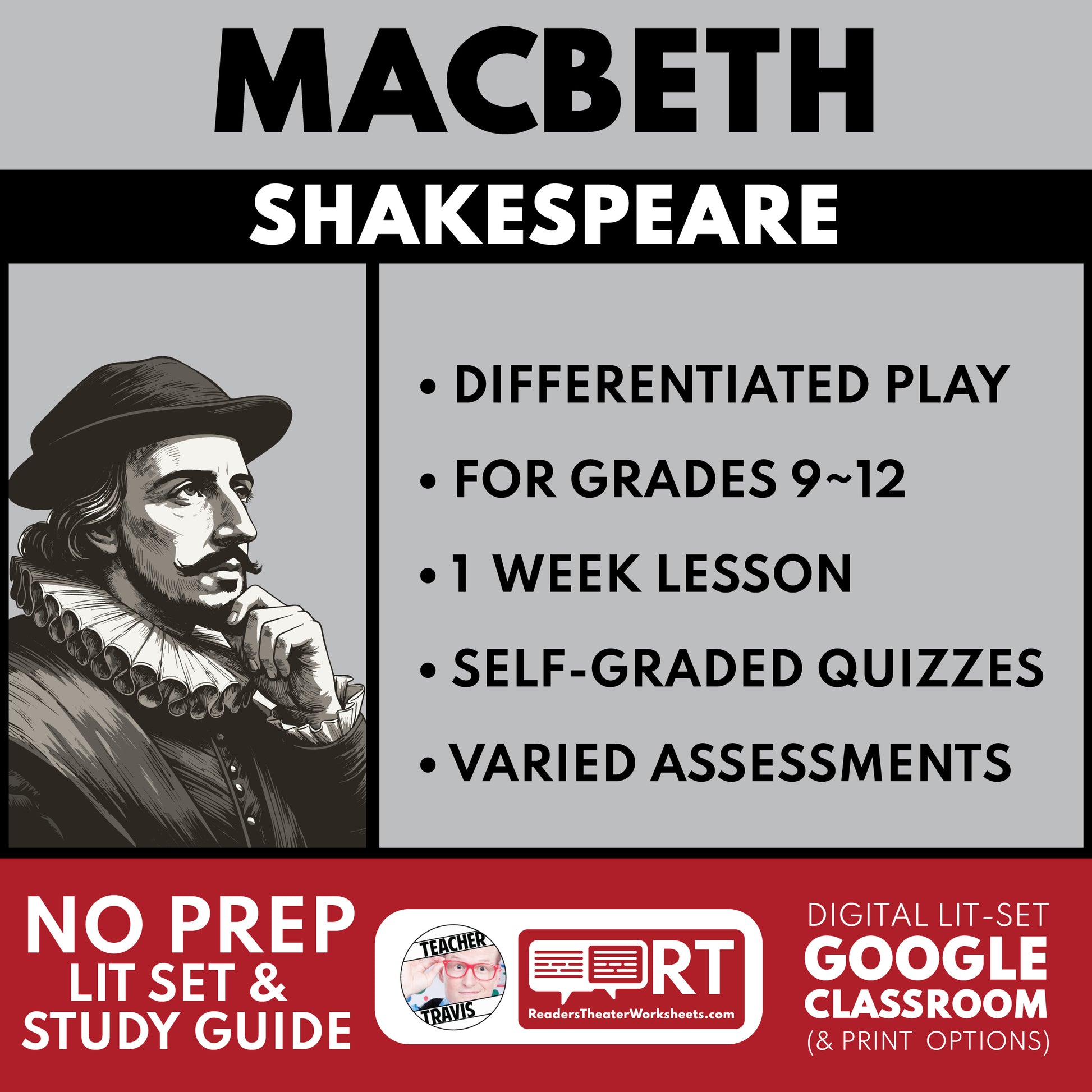 Macbeth Differentiated Study Guide & Analysis | No Prep Plays | Shakespeare cover image