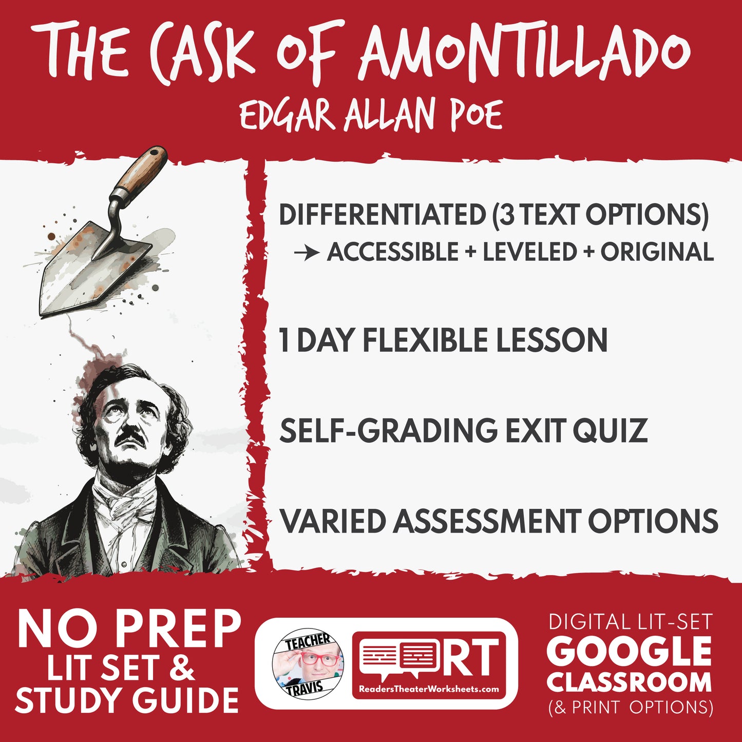 The Cask of Amontillado differentiated study guide cover — Edgar Allan Poe (3 text levels)