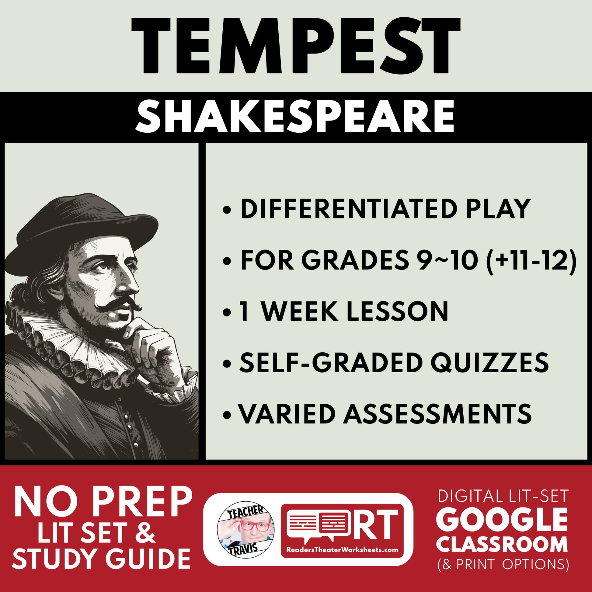 The Tempest Differentiated Study Guide & Analysis for Grades 9~12 | No Prep Plays | Shakespeare cover image
