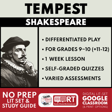 The Tempest Differentiated Study Guide & Analysis for Grades 9~12 | No Prep Plays | Shakespeare
