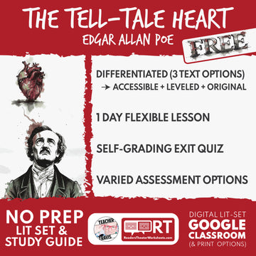 The Tell-Tale Heart Differentiated Study Guide & Analysis Questions | No Prep | Edgar Allan Poe