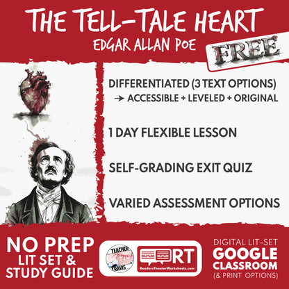 The Tell-Tale Heart differentiated study guide cover — Edgar Allan Poe (3 text levels)
