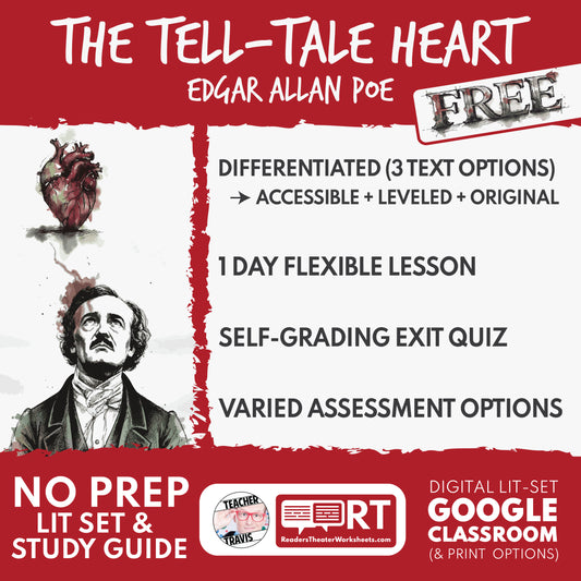 The Tell-Tale Heart differentiated study guide cover — Edgar Allan Poe (3 text levels)