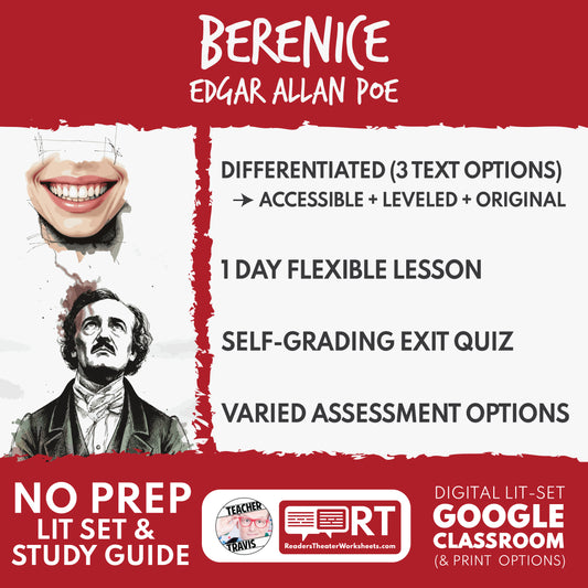 Berenice Differentiated Study Guide & Analysis Questions | No Prep | Edgar Allan Poe cover image