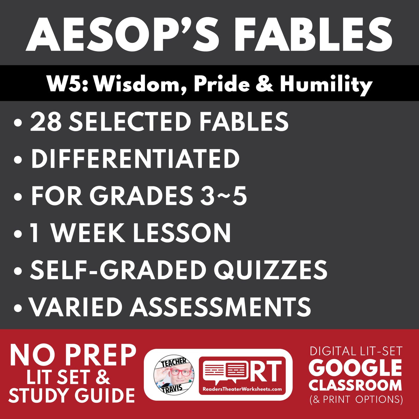 Aesop's Fables Differentiated Study Guide for Grades 3 to 5 | W5 Wisdom, Pride & Humility