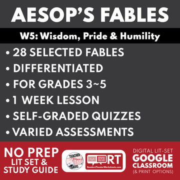 Aesop's Fables Differentiated Study Guide for Grades 3 to 5 | W5 Wisdom, Pride & Humility