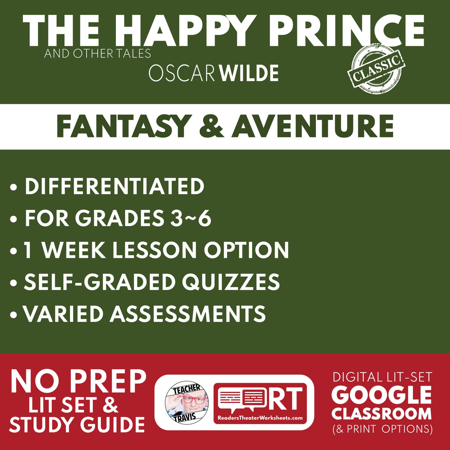 The Happy Prince and Other Tales by Oscar Wilde Differentiated Study Guide Lit Set for Grades 3 to 5