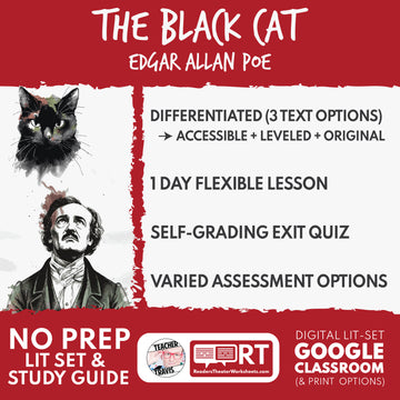 The Black Cat Differentiated Study Guide & Analysis Questions | No Prep | Edgar Allan Poe