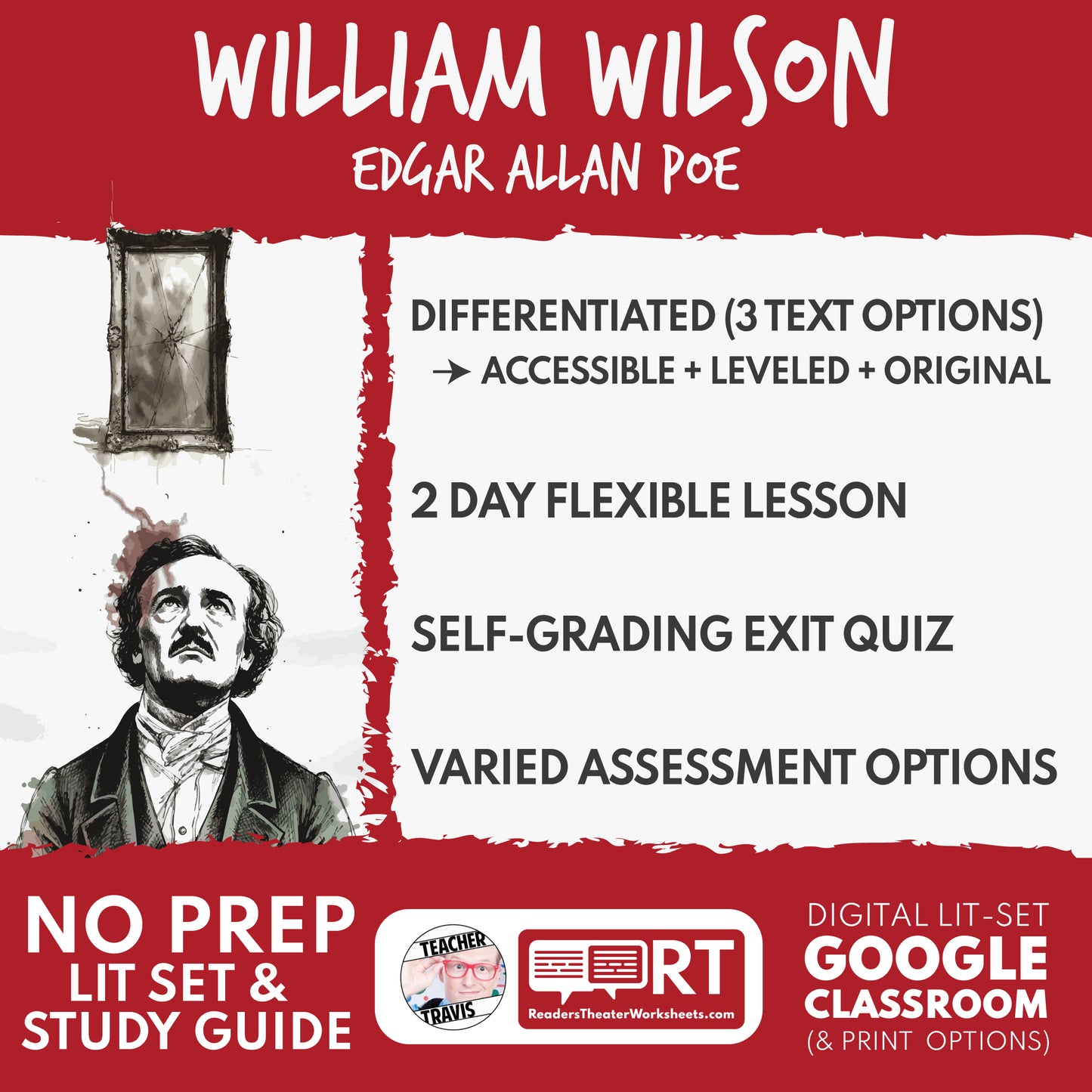 William Wilson Differentiated Study Guide & Analysis Questions | No Prep | Edgar Allan Poe