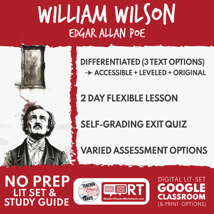 William Wilson Differentiated Study Guide & Analysis Questions | No Prep | Edgar Allan Poe