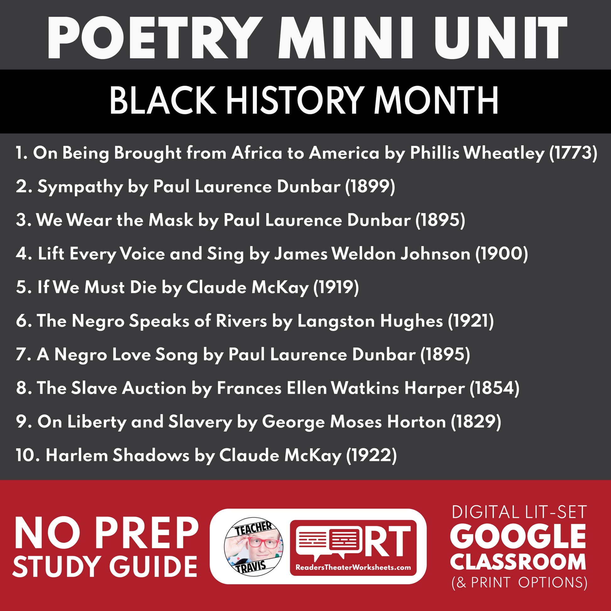 Black History Month Poetry Mini Unit | Study Guide & Analysis for Grades 9 to 12 Students cover image