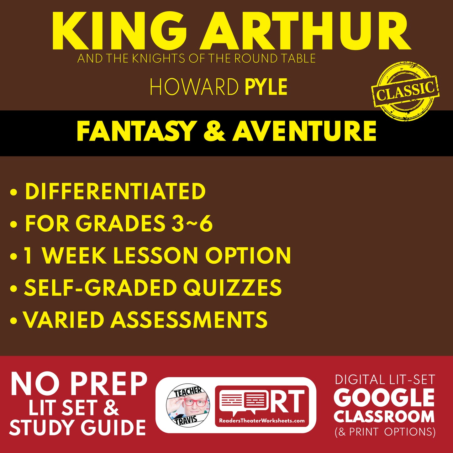 King Arthur and the Knights of the Round Table by Howard Pyle Differentiated Study Guide Lit Set for Grades 3 to 5