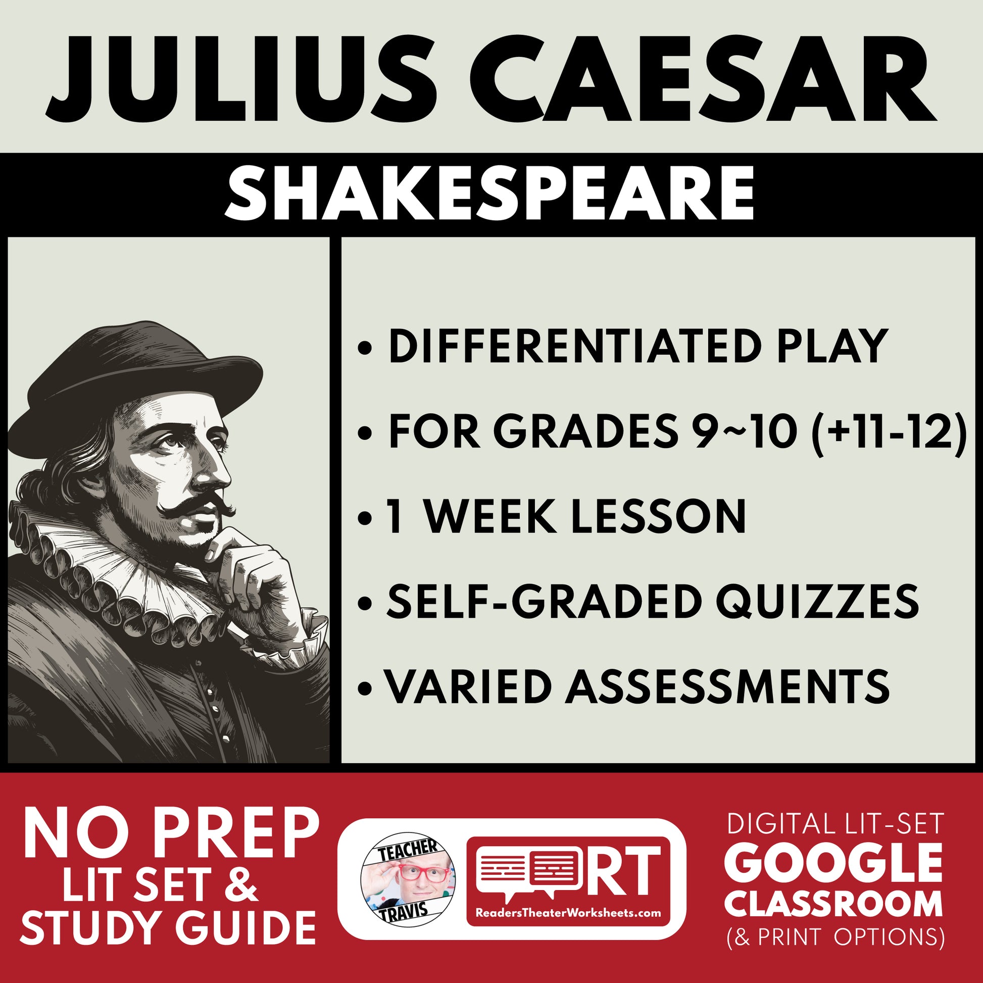 Julius Caesar Differentiated Study Guide & Analysis for Grades 9~12 | No Prep Plays | Shakespeare cover image