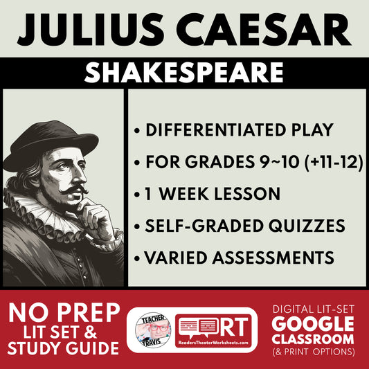 Julius Caesar Differentiated Study Guide & Analysis for Grades 9~12 | No Prep Plays | Shakespeare cover image