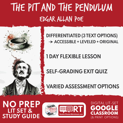 The Pit and the Pendulum Differentiated Study Guide & Analysis Questions | No Prep | Edgar Allan Poe