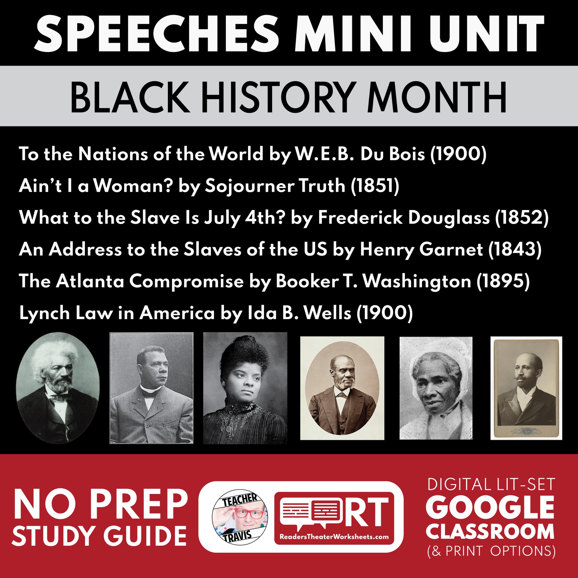 Black History Month Speeches 1 Week Mini Unit for Grades 9 to 12 | Wells, Truth, Du Bois cover image