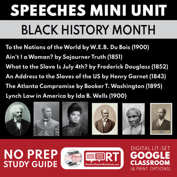 Black History Month Speeches 1 Week Mini Unit for Grades 9 to 12 | Wells, Truth, Du Bois