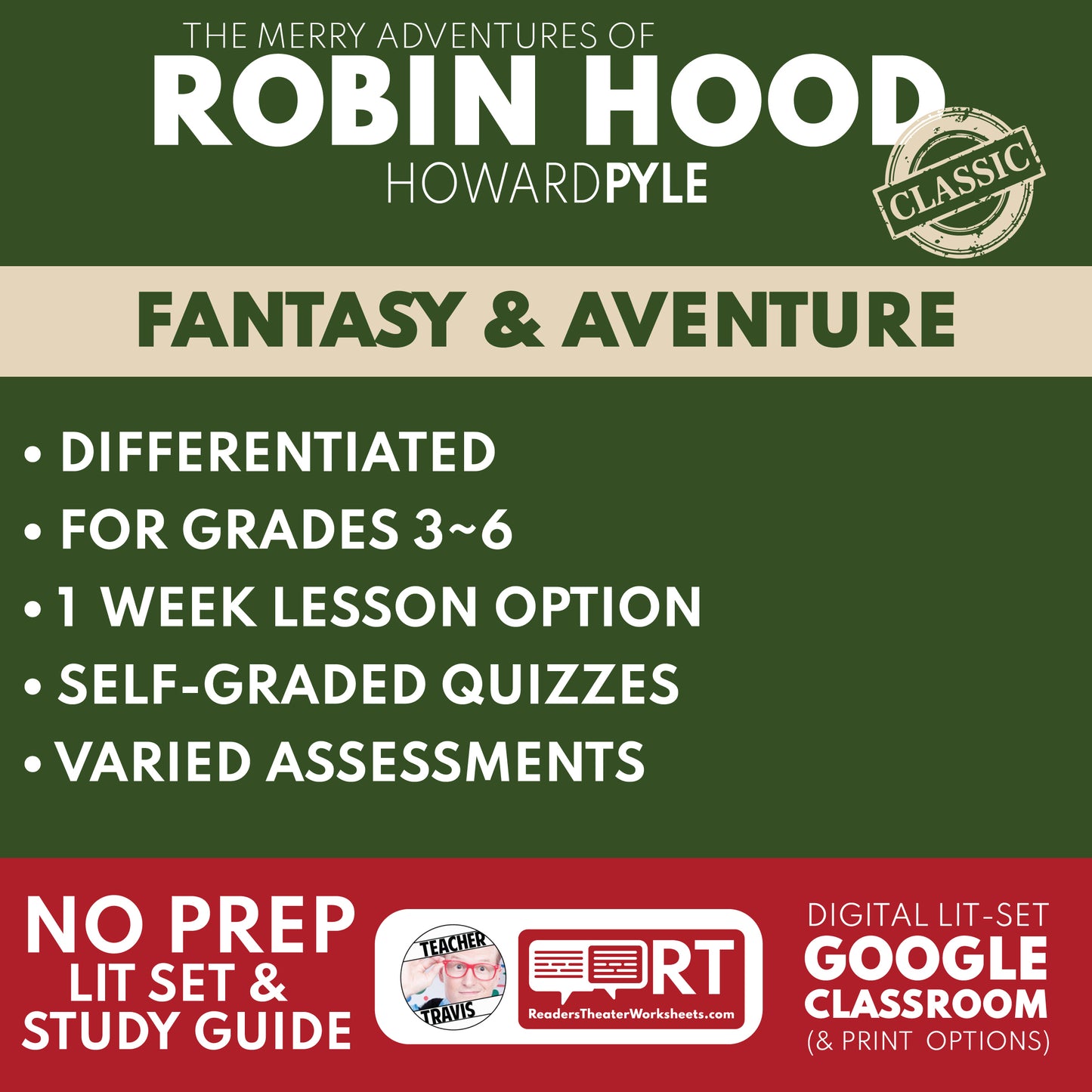 The Merry Adventures of Robin Hood by Howard Pyle Differentiated Study Guide Lit Set for Grades 3 to 5